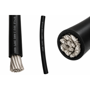 2 AWG black tinned copper battery cable with flexible stranded conductors and 600V insulation