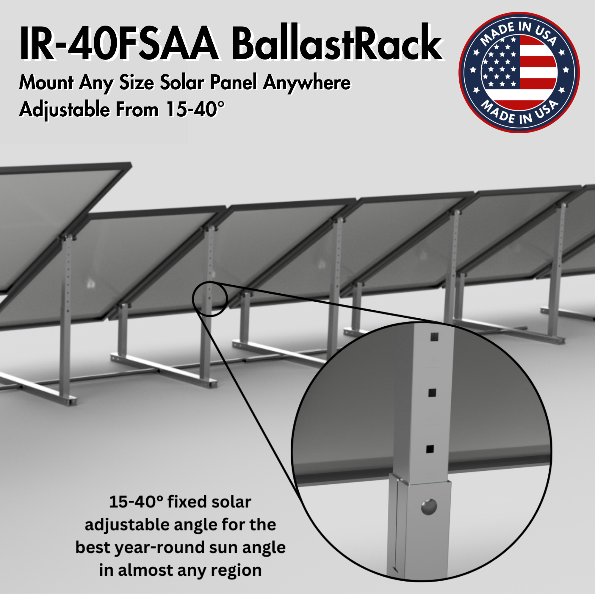 IntegraRack IR-40FSAA BallastRack Solar Panel Ground Mount – Adjustable 15°–40°