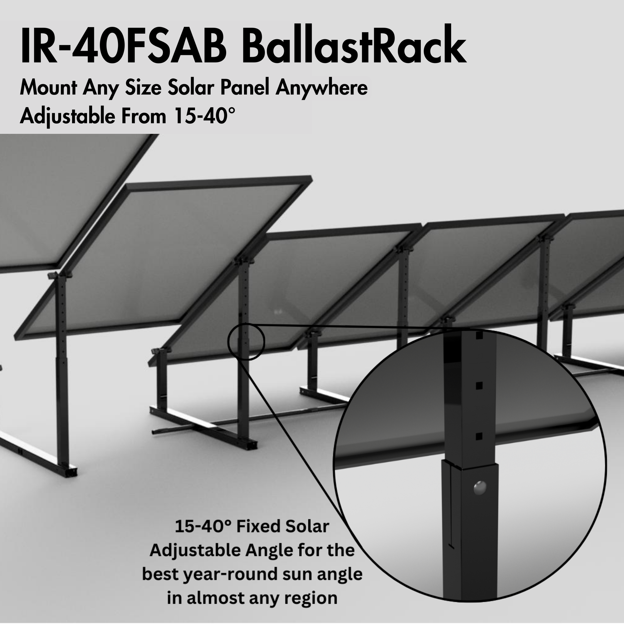 IntegraRack IR-40FSAB BallastRack Solar Panel Ground Mount – Adjustable 15°–40°