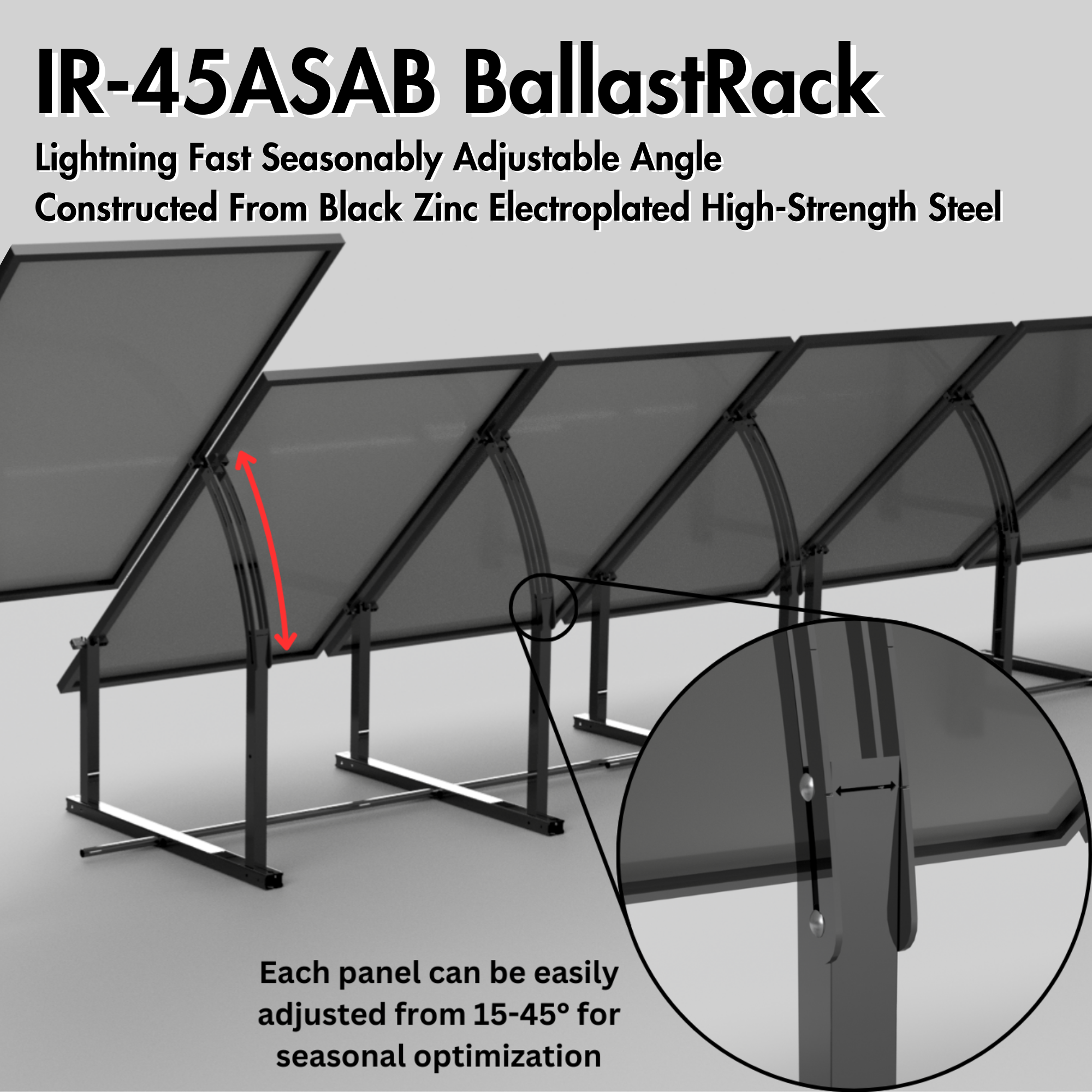 IntegraRack IR-45ASAB BallastRack seasonally adjustable black steel solar panel ground mount